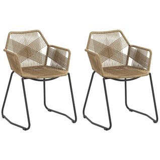 Lot De 2 Chaises De Salle à Manger Design Bohème Assise En Corde Tressée Piètement En Acier