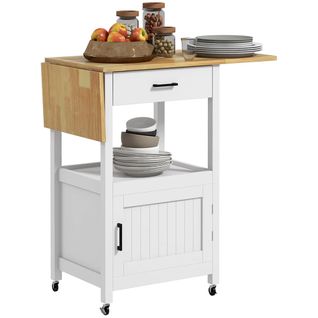 Chariot De Service Pour Cuisine Avec Roulettes, Armoire De Rangement, Plateau Rabattable, Tiroirs