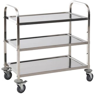 Chariot De Service Desserte De Cuisine à Roulettes 3 Étagères 85l X 45l X 90h Cm Acier Inox. Chromé