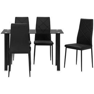 Ensemble De Salle à Manger Comprenant Quatre Chaises, Plateau En Verre, Pieds En Acier, Noir
