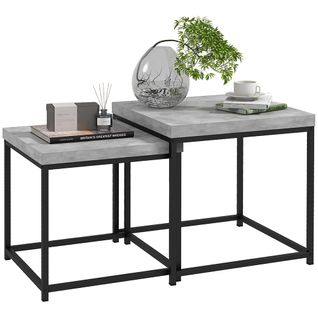 Lot De 2 Tables Gigognes Tables Basses - Cadre En Acier Et Plateaux En Bois Gris