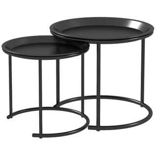 Lot De 2 Tables Basses Rondes Gigognes Plateaux Amovibles En Acier  43 Et  35 Cm Noir