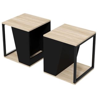 Lot De 2 Bout De Canapé Structure En Acier 40 X 40 X 45 Cm  - Noir Et Naturel