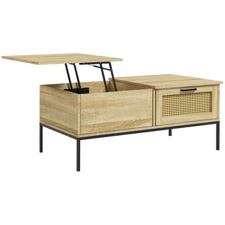 Table Basse,avec 2 Grands Tiroirs Cadre En Acier 106 X 56,3 X 48 Cm Naturel