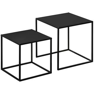 Lot De 2 Tables Basses Gigognes Carrées Style Industriel En Métal - Noir Mat