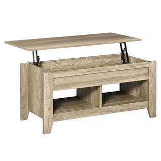 Table Basse 105 X 50 X 49-62,5 Cm, Avec Étagère Et Compartiment De Rangement Dissimulé, En Chêne.
