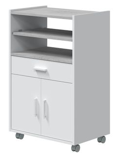Meuble Pour Micro-ondes Sur Roulette En Bois Mélaminé Blanc Effet Béton