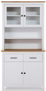 Vitrine En Pin Massif Décor Ciré Chêne Et Blanc, Meuble De Rangement - L. 90 X P. 40 X H. 180 Cm