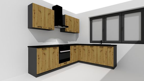 Cuisine Complète D'angle Ania 9 Éléments Couleur Chêne Artisan, Graphite - Longueur 200/260 Cm