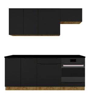 Cuisine Complète Isya 6 Éléments Couleur Noir/chêne Artisan - Longueur 200 Cm