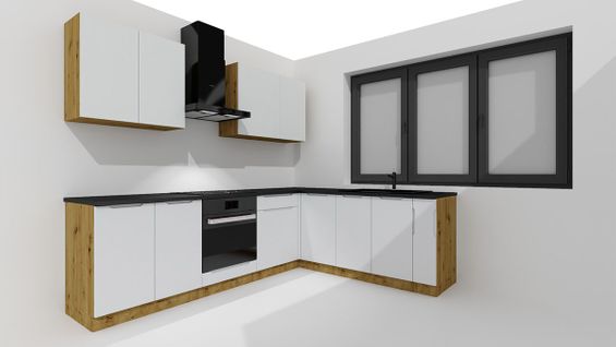 Cuisine Complète D'angle Isya 9 Éléments Couleur Gris Clair/artisan - Longueur 200/260 Cm