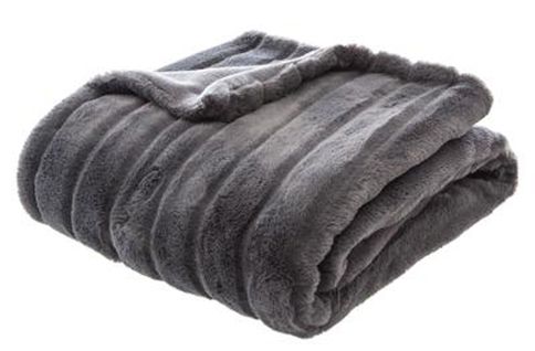 Plaid En Polyester Coloris Gris Foncé - Dim : L 160 X L 120 Cm