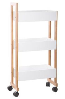 Desserte En Mdf Et Bambou Coloris Blanc - Dim : L 38 X P 20 X H 80 Cm