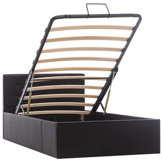 Lit Adulte - Lit Simple - Cadre De Lit à Rangement Hydraulique Noir Similicuir 90x200 Cm E17