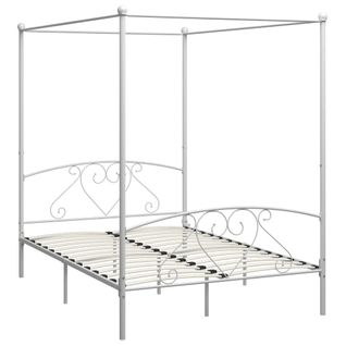 Lit Double Lit Adulte - Cadre De Lit à Baldaquin Blanc 160x200 Cm Métal E1
