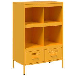 Buffet Haut - Meuble De Rangement Jaune Moutarde 68x39x101,5 Cm Acier Bf768