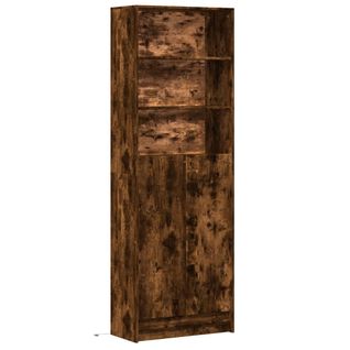 Buffet Haut - Meuble De Rangement Avec LED Chêne Fumé 69x32,5x200cm Bois D’ingénierie Bf54