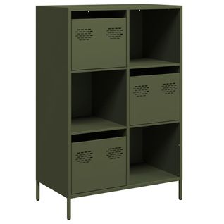 Buffet Haut - Meuble De Rangement Vert Olive 68x39x103,5 Cm Acier Bf1103