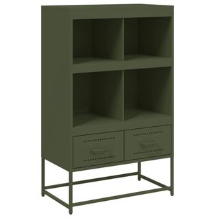 Buffet Haut - Meuble De Rangement Vert Olive 68x39 X111,5 Cm Acier Bf1097