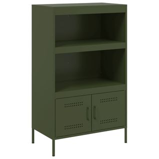 Buffet Haut - Meuble De Rangement Vert Olive 68x39x113 Cm Acier Bf1108