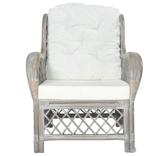 Fauteuil De Jardin - Chaise De Jardin Avec Coussin Gris Rotin Naturel Et Lin