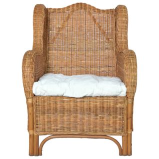Fauteuil De Jardin - Chaise De Jardin Avec Coussin Marron Clair Rotin Naturel Et Lin