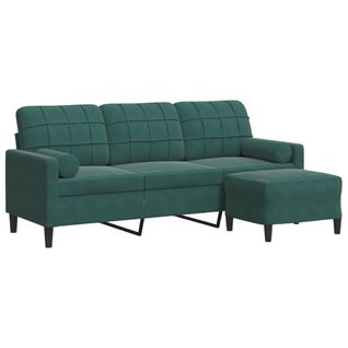 Canapé à 3 Places - Canapé Fixe - Canapé Droit Avec Repose-pieds Vert Foncé 180 Cm Velours