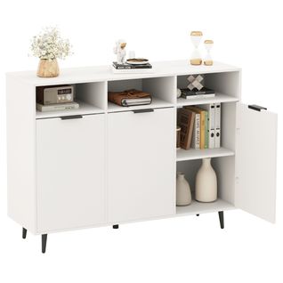 Buffet, Bahut, Meuble De Rangement Avec Etagères Réglables Et 3 Portes 120 X 40 X 90 Cm Blanc
