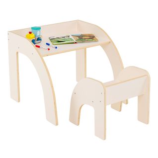 Ensemble Table Et Chaise Pour Enfants Mignon Avec Grand Plateau Bords Arrondis Blanc