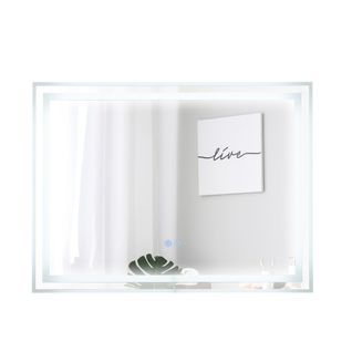 Miroir De Salle De Bain LED 80x60 Cm Miroir Mural Rectangulaire Avec Lumières à 3 Couleurs