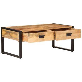 Table Basse - Table De Salon 100x54x40 Cm Bois De Manguier Solide Et Fer