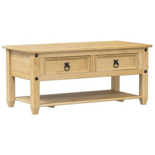Table Basse - Table De Salon Avec Tiroirs Corona 100x48x45 Cm Bois De Pin Massif Z570