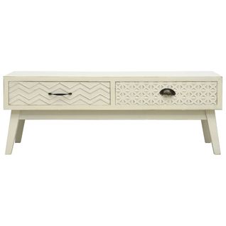 Table Basse - Table De Salon Avec 2 Tiroirs Gris Sculpté 110x50x40 Cm Bois Z291