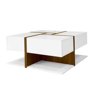 Table Basse Table De Salon Avec 4 Tiroirs - 78x78x34.8cm Blanc Panneaux De Particules