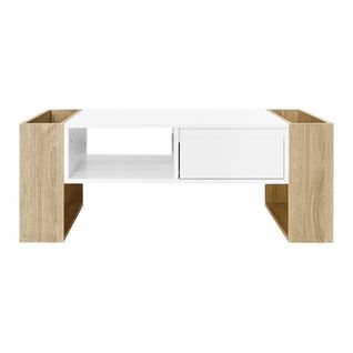 Table Basse Table De Salon Avec Tiroir Et Compartiments Ouverts - 105x60x40cm Blanc,bois Mdf
