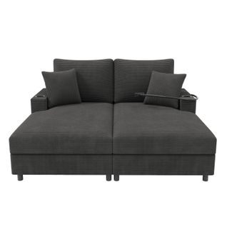 Canapé-lit à 2 Places, Canapé Convertible Avec Prise USB Et Porte-gobelet 163x140x82cm Gris