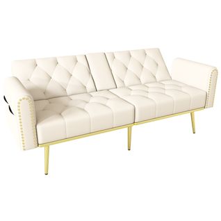 Canapé-lit, Canapé Convertible En Tissu Dossier Réglable Avec Porte-gobelet 175x80x73.5cm Beige