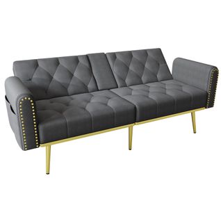Canapé-lit, Canapé Convertible En Tissu Dossier Réglable Avec Porte-gobelet 175x80x73.5cm Gris
