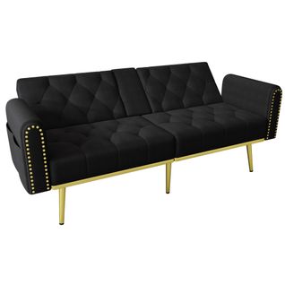 Canapé-lit, Canapé Convertible En Tissu Dossier Réglable Avec Porte-gobelet 175x80x73.5cm Noir