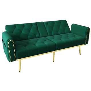 Canapé-lit, Canapé Convertible En Tissu Dossier Réglable Avec Porte-gobelet 175x80x73.5cm Vert
