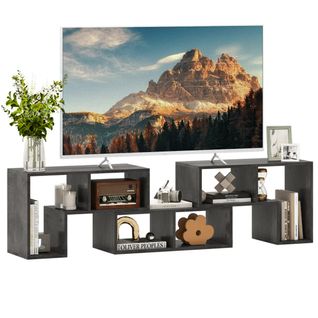 3 Pièces Meuble TV Banc TV 134-180x30,5x43cm Pour Salon Chambre Bureau Mdf Gris