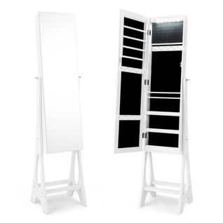 Armoire à Bijoux Sur Pied Avec 12 LED Angle Réglable 36 X 33,5 X 154,5 Cm Blanc