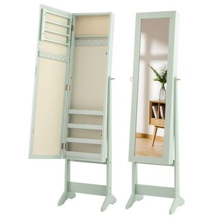 Armoire à Bijoux Sur Pied Avec Miroir Armoire De Rangement Cosmétiques Réglables Vert