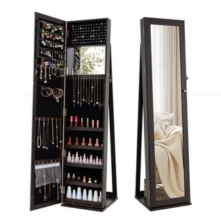 Armoire à Bijoux Sur Pieds Miroir Pleine Longueur Et Miroir 38 X 38 X 157,5 Cm Marron