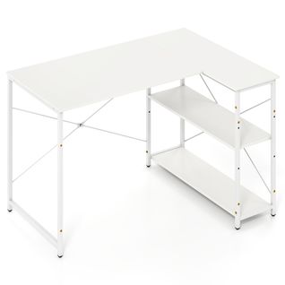 Bureau D'ordinateur En L Bureau D'angle Réversible Avec Étagère Réglable Table D'étude Blanc