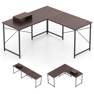 Bureau D'angle Réversible Avec Prise Intégrée Support Amovible Pour Hôte/écran Café