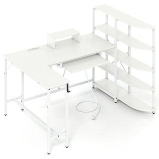 Bureau En L Bureau D'ordinateur D'angle Avec Station De Charge 160x108x109cm Blanc