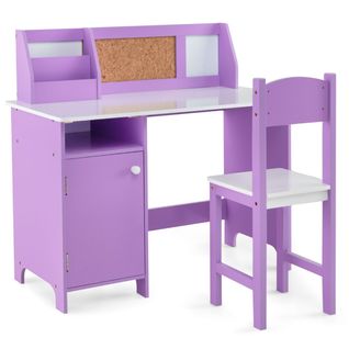 Bureau Pour Enfants Avec Chaise Tableau D'affichage Bibliothèque En Bois Pour Salon Chambre Violet