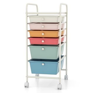 Chariot Avec 6 Tiroirs Empilables Structure En Métal Et Surface De Rangement Bleu