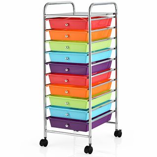 Chariot De Rangement En Métal Chromé Avec 10 Tiroirs 33 X 37 X 86 Cm Multicolore